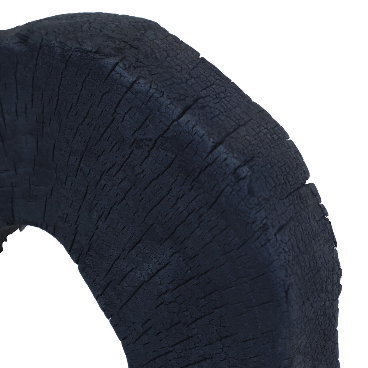 Orsina Tibor black mango wood sculpture with travertine base, decorative art piece showcasing natural wood and stone details.