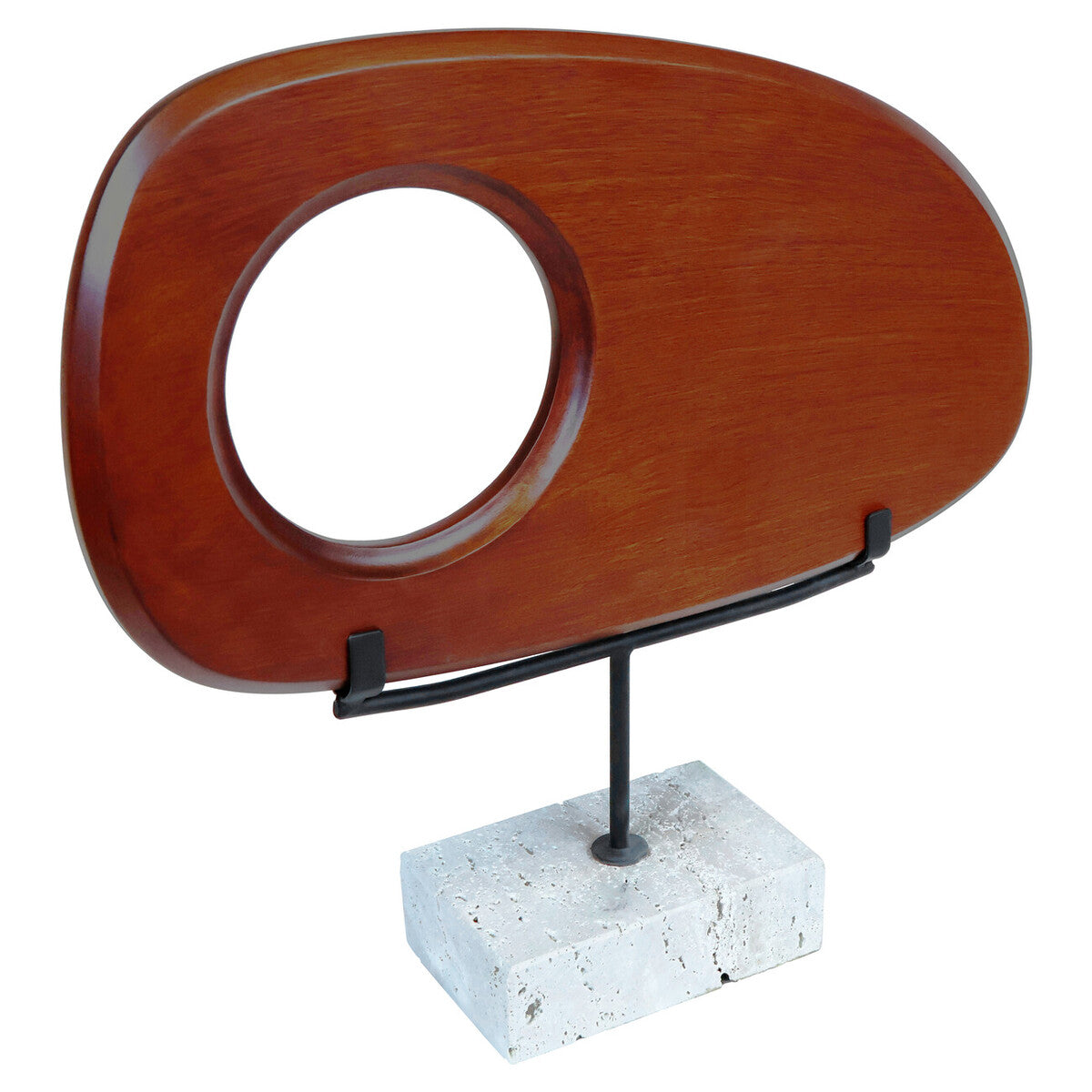Westo natural wood horizontal sculpture with travertine base, modern decorative art piece by Orsina, showcasing smooth wooden and stone textures.
