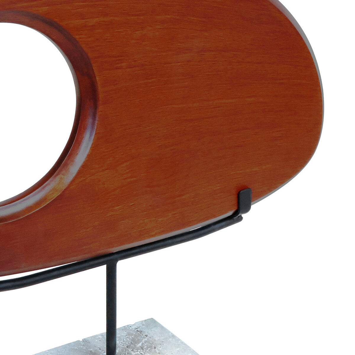 Westo natural wood horizontal sculpture with travertine base by Orsina, showcasing smooth wood and elegant stone details.