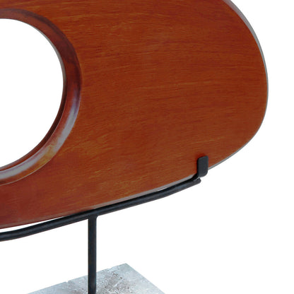 Westo natural wood horizontal sculpture with travertine base by Orsina, showcasing smooth wood and elegant stone details.
