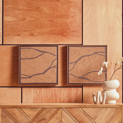 Set of 2 Orsina textured wall art pieces in brown and black with abstract, modern design for stylish home decor.