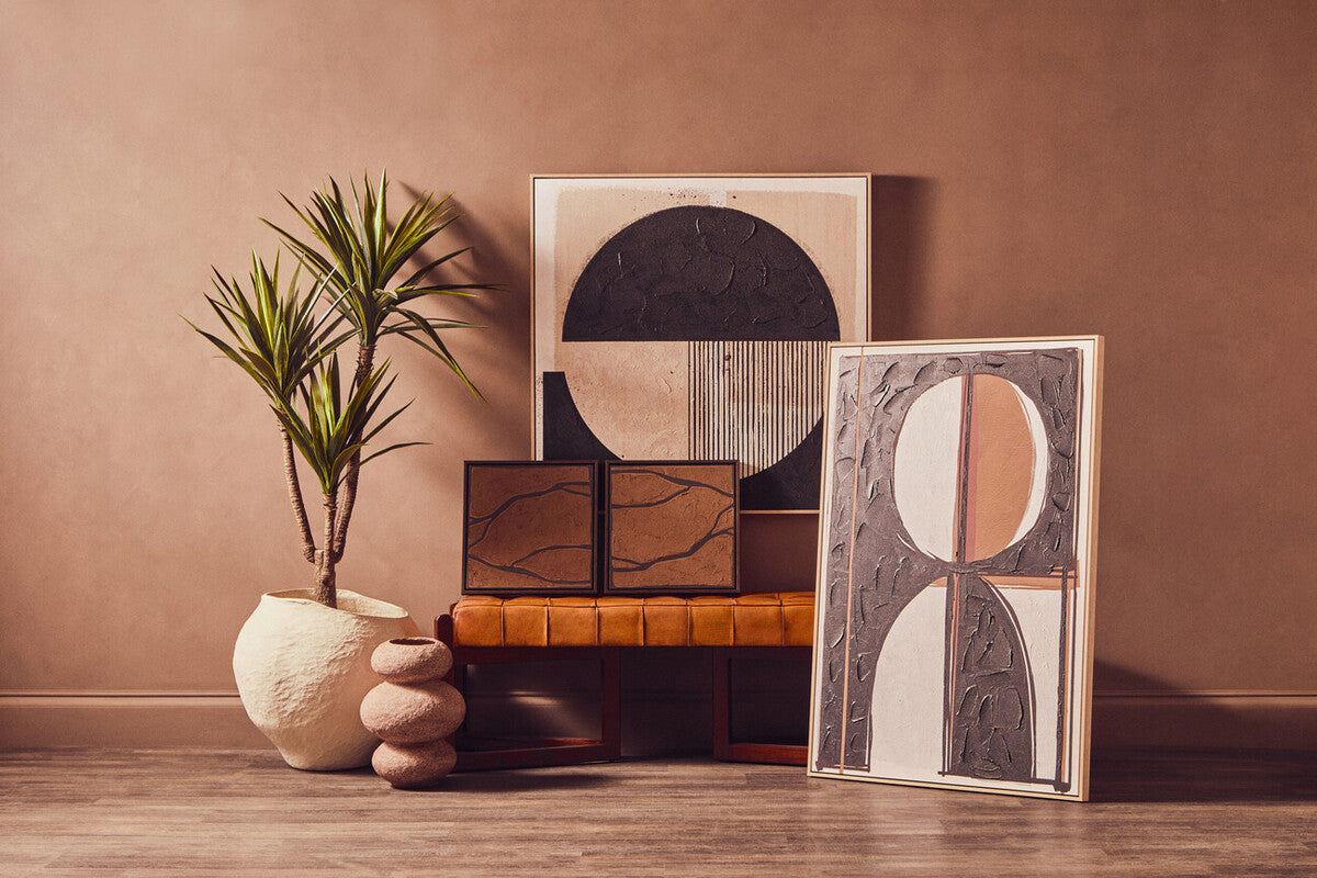Set of 2 brown and black textured wall art pieces by Orsina, modern abstract wall decor with artistic patterns.
