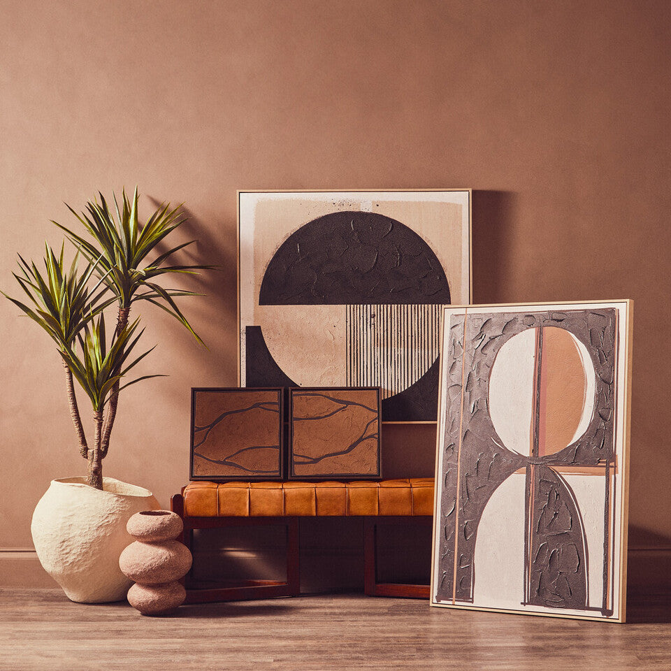 Set of 2 textured brown and black wall art pieces by Orsina, modern abstract wall art for home decor.