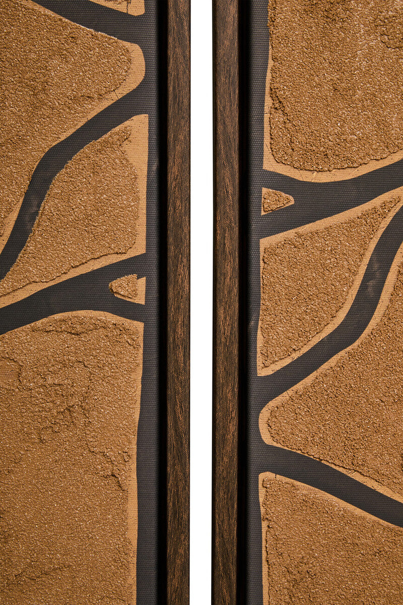 Set of 2 textured wall art pieces in brown and black by Orsina, modern abstract wall decor for interior design.