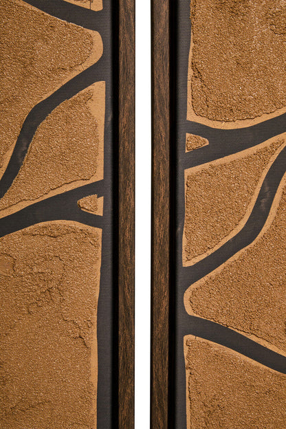 Set of 2 textured wall art pieces in brown and black by Orsina, modern abstract wall decor for interior design.