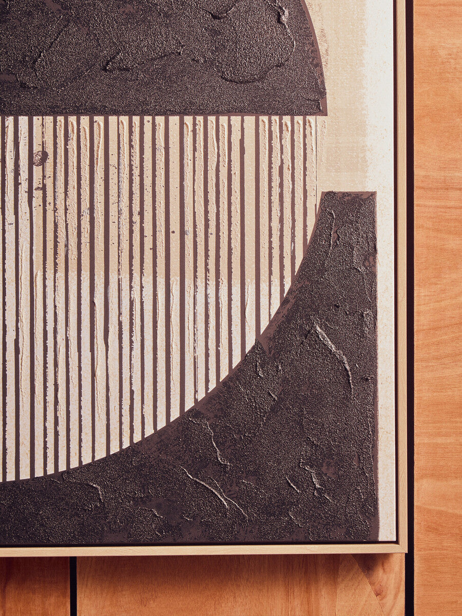 Abstract black and cream wall art by Orsina featuring modern, fluid design suitable for contemporary interior decor.