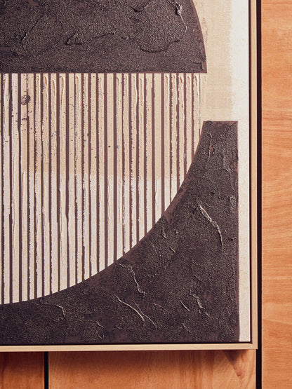 Abstract black and cream wall art by Orsina featuring modern, fluid design suitable for contemporary interior decor.