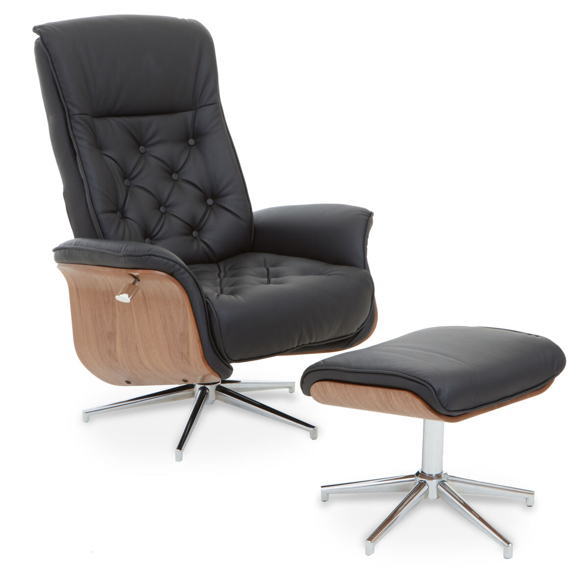 Orsina Warrington black leather effect recliner with matching footstool, ideal for office and gaming comfort.