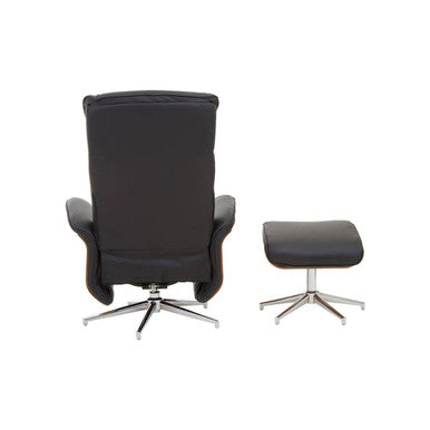 Orsina Warrington black leather effect recliner chair with matching footstool, designed for office and gaming comfort.