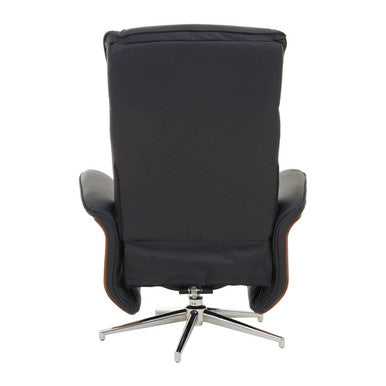 Orsina Warrington black leather effect recliner with matching footstool, ideal for office and gaming seating.