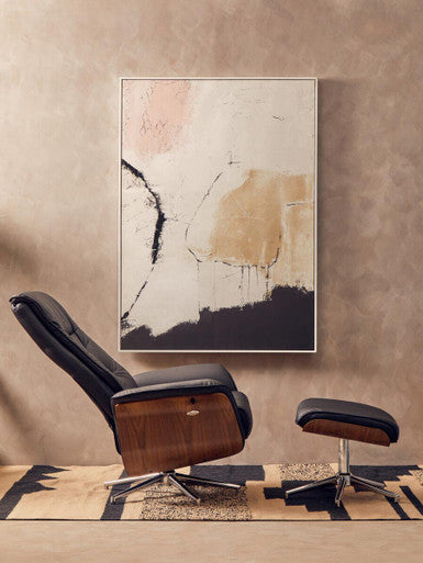 Orsina Warrington black leather effect recliner with matching footstool, designed for office and gaming comfort.