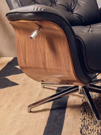 Orsina Warrington black leather effect recliner with matching footstool, ideal for office or gaming comfort.