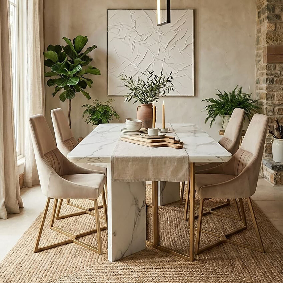 Orsina Vieste Mink Velvet Dining Chair with sleek design and plush upholstery, perfect for modern dining rooms.