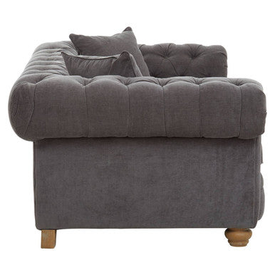 Orsina Spencer two-seater grey fabric sofa with plush cushions and modern design, shown in a cozy living room setting.