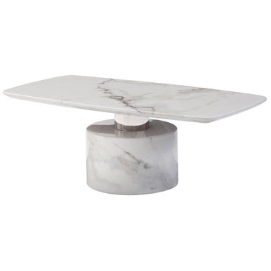 White marble coffee table with stainless steel support from Orsina's Sesto collection, modern and elegant living room furniture.