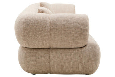 Cream linen 3-seater curved sofa by Orsina with plush cushions and modern design, ideal for contemporary living rooms.