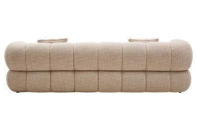 Orsina Ordona 3-seater cream linen curved sofa with plush cushions and smooth fabric, ideal for modern living rooms.
