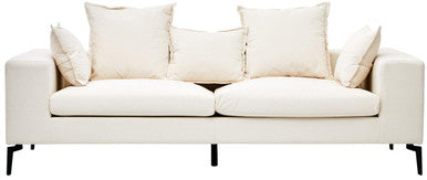 Orsina 3-seater textured fabric cream sofa with plush cushions, modern design, and sturdy wooden legs.