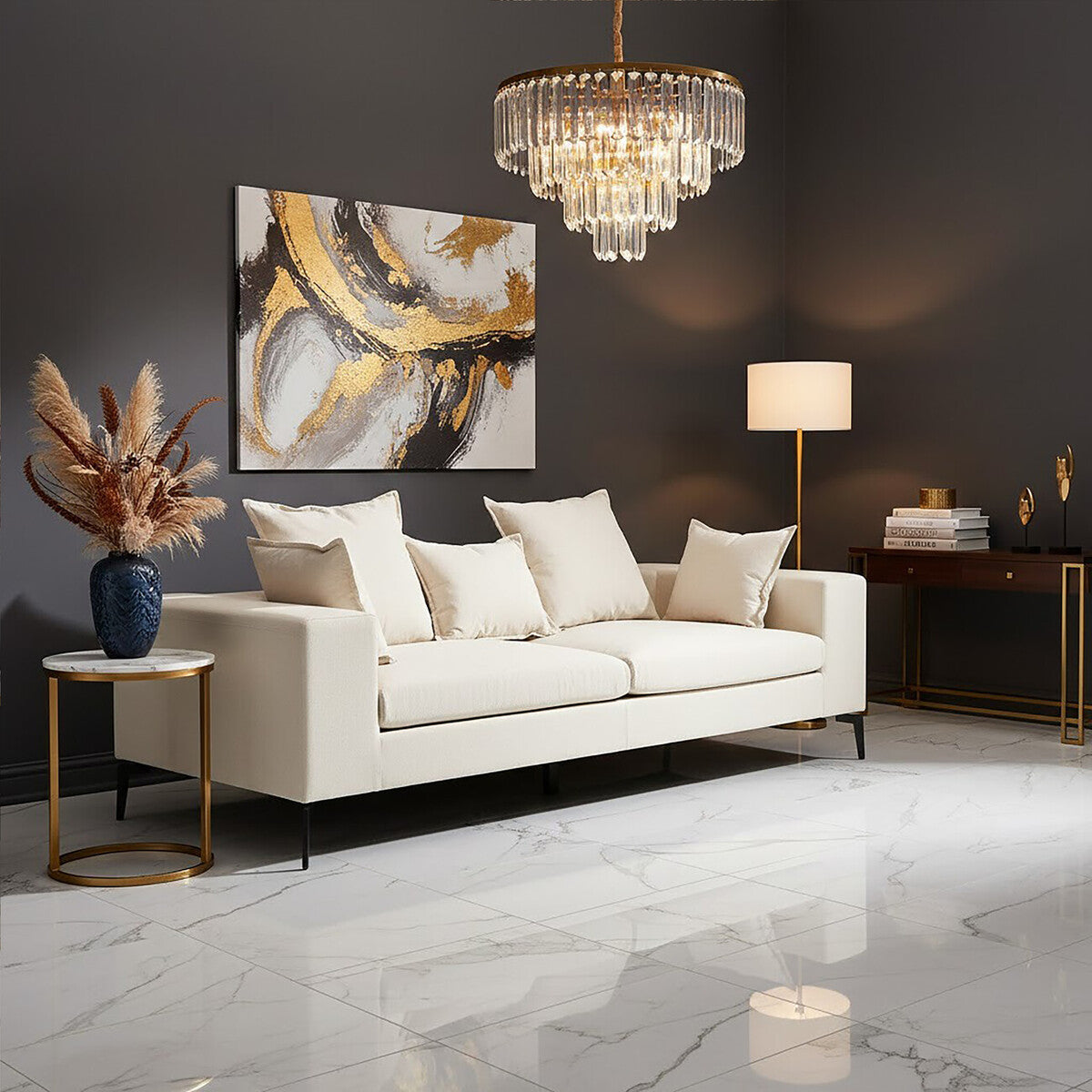 Orsina Avignon 3-seater cream textured fabric sofa with plush cushions and modern design, suitable for living room decor.
