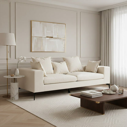 Orsina Avignon 3-seater sofa with textured cream fabric, plush cushions, and modern design for stylish living room decor.
