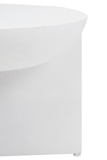 Whitewash mango wood round coffee table with cut-out pedestal base by Orsina, featuring a smooth surface and modern design.