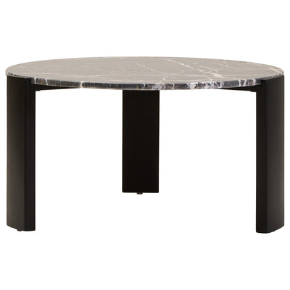 Black round marble top coffee table with black acacia wood legs, Palermo by Orsina, modern and stylish living room furniture.
