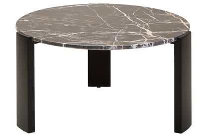 Orsina Palermo black round marble coffee table with black acacia wood legs, large surface and modern design.