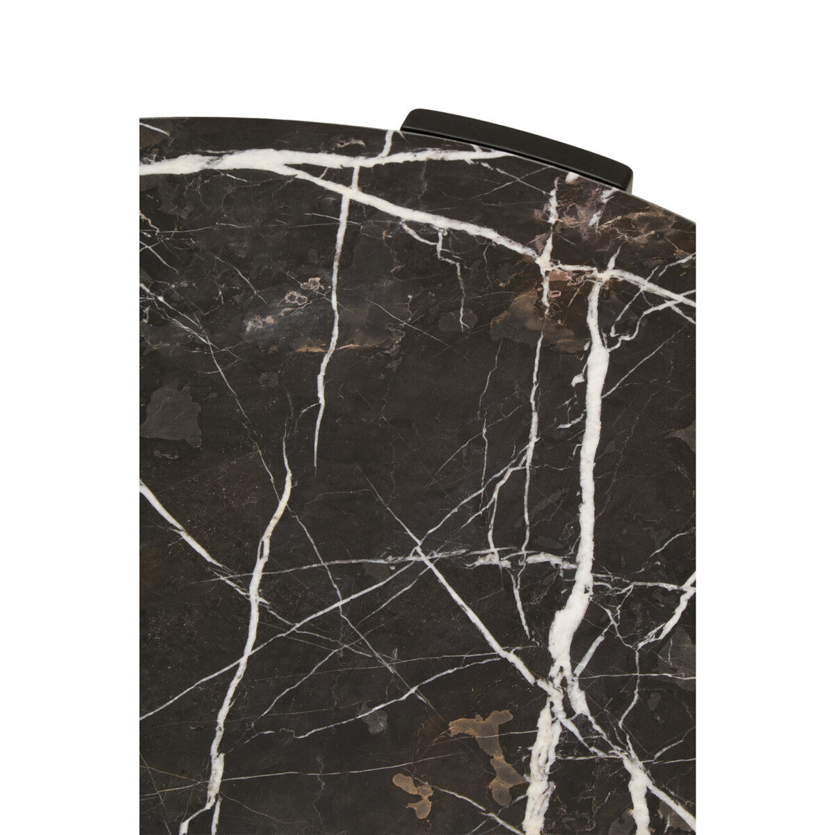 Black round marble top coffee table with black acacia wood legs, Palermo style by Orsina.