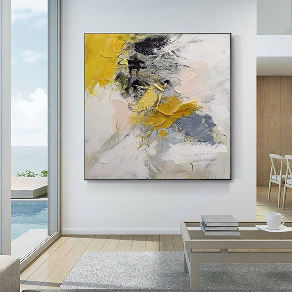Modern large wall painting by Michan Direct featuring gold and abstract acrylic artwork on canvas for living room decor.