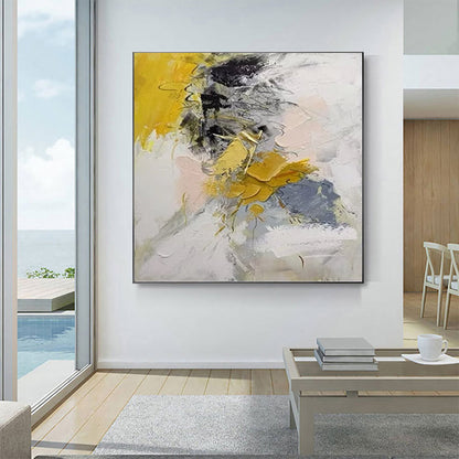 Modern large wall painting by Michan Direct featuring gold and abstract acrylic artwork on canvas for living room decor.