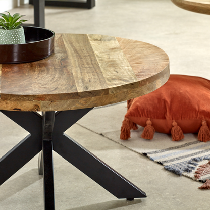 Solid wood Surrey coffee table with metal spider legs, modern home accent piece for living room or seating area.