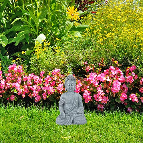 Sitting Buddha garden ornament, 30 cm tall, weatherproof and frost-proof light grey sculpture, decorative figurine for outdoor spaces.