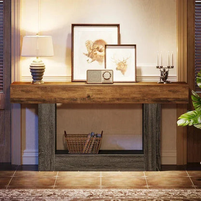 Distressed Wood Console Table 160cm - 2-Tier Sofa & Entry Table
