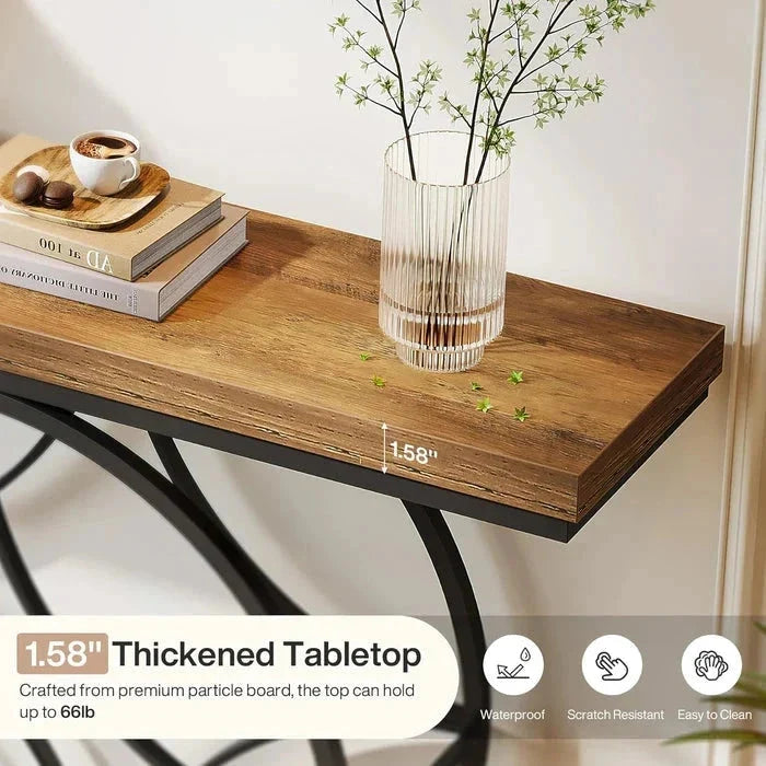 120cm Industrial Console Table - 2-Tier Sofa Table with Geometric Metal Frame