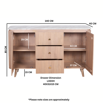 Ashford Natural Marble & Wood Extra Large Sideboard | 3 Drawers & 2 Doors