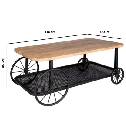 Craft Wheel Coffee Table by InStock, showcasing a stylish round furniture piece with a wooden top and metal base.