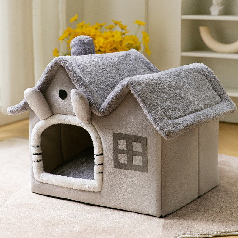 Foldable Cave Pet Bed for Dogs & Cats | Warm Enclosed Pet House