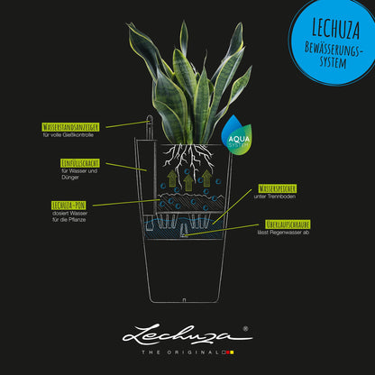 Lechuza CUBICO Cottage 40 self-watering flower pot by Jolof Store, showing a modern, white ceramic planter with drainage system.