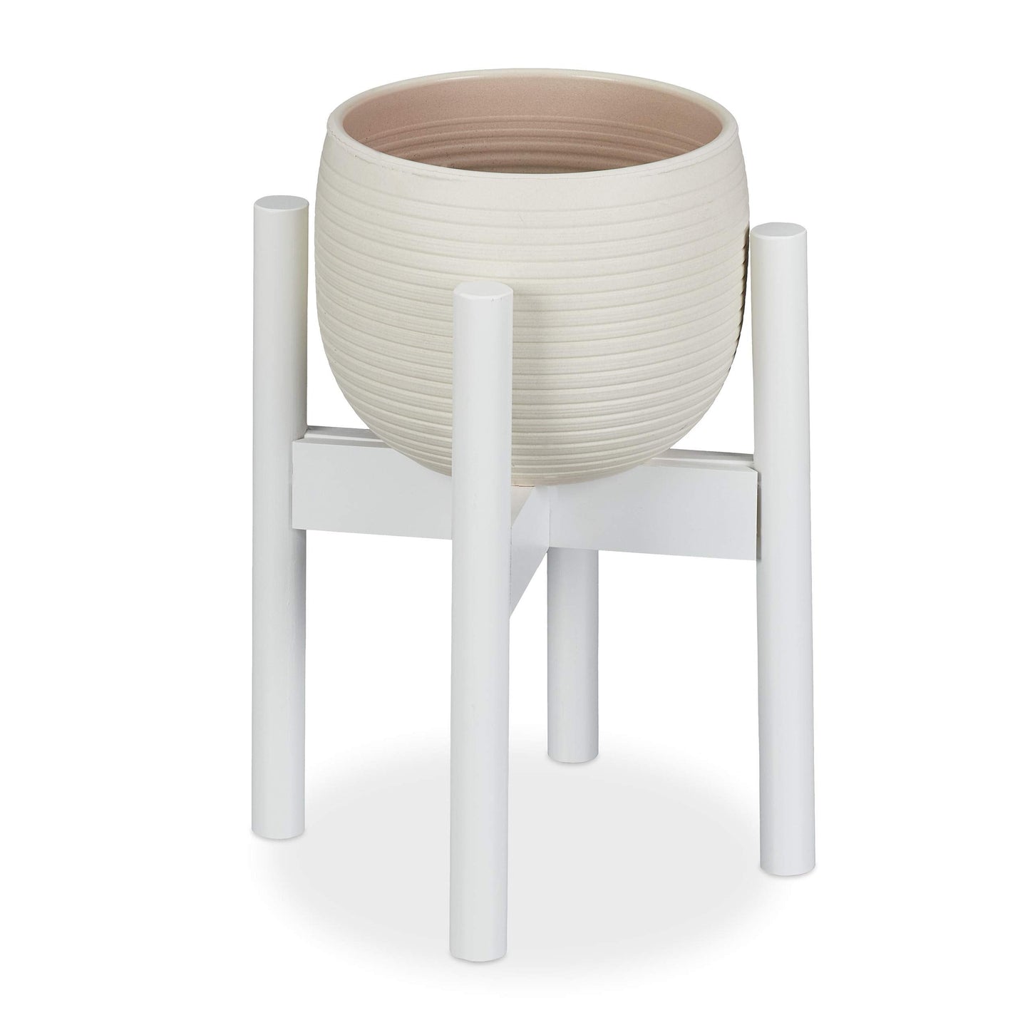 Adjustable white Relaxdays bamboo plant stand with pot support for flower pots up to 32 cm, height 35.5 cm, suitable for indoor plants.