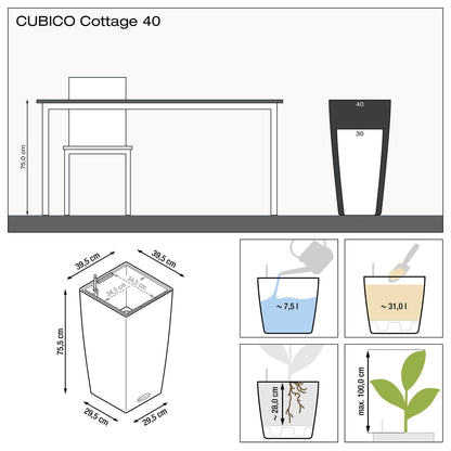 Lechuza CUBICO Cottage 40 self-watering planter in a flower pot with a modern design and natural wood finish.