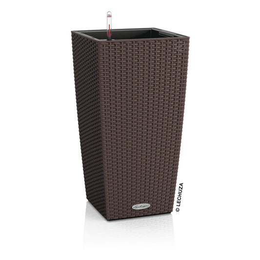 Lechuza Self Watering Plant Pots CUBICO Cottage 40 Large Rattan Look Plastic Outdoor Indoor Planter with Drainage Hole H75 L40 W40 cm Mocha