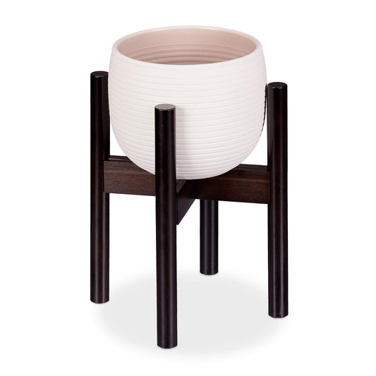 Relaxdays Bamboo Plant Stand, Adjustable, Flower Pots max. 32 cm, Pot Support, H: 35.5 cm, Brown