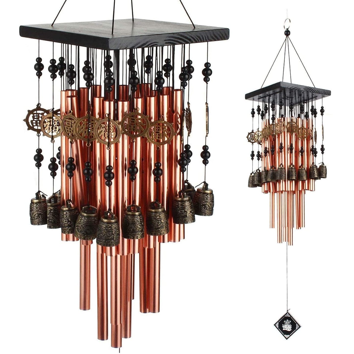 Bronze Memorial Wind Chimes with 28 tubes, 30-inch length, featuring a soothing sound and decorative design.