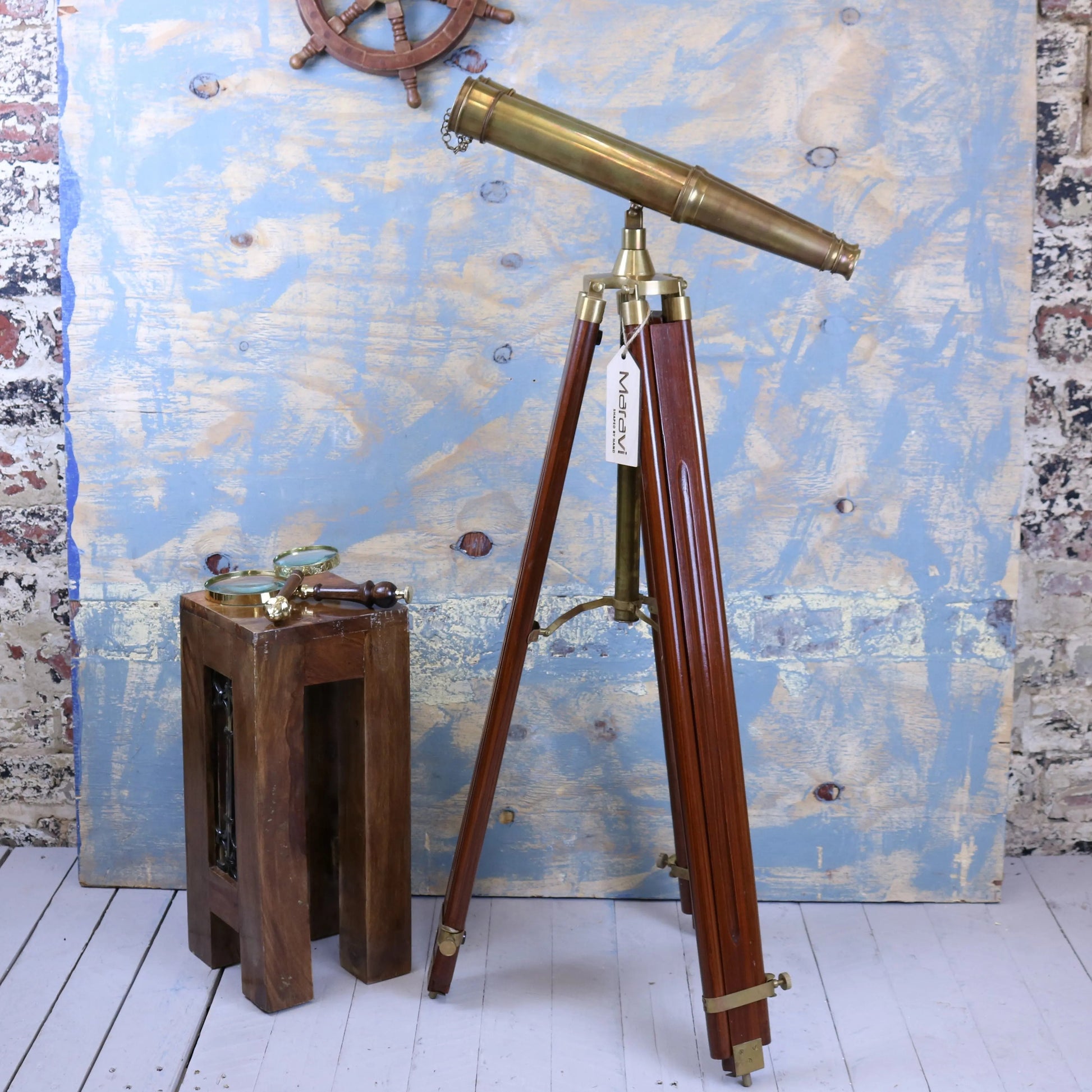 Vintage Maravi Mowai binoculars ornament on tripod, detailed decorative piece with antique-style design for display.