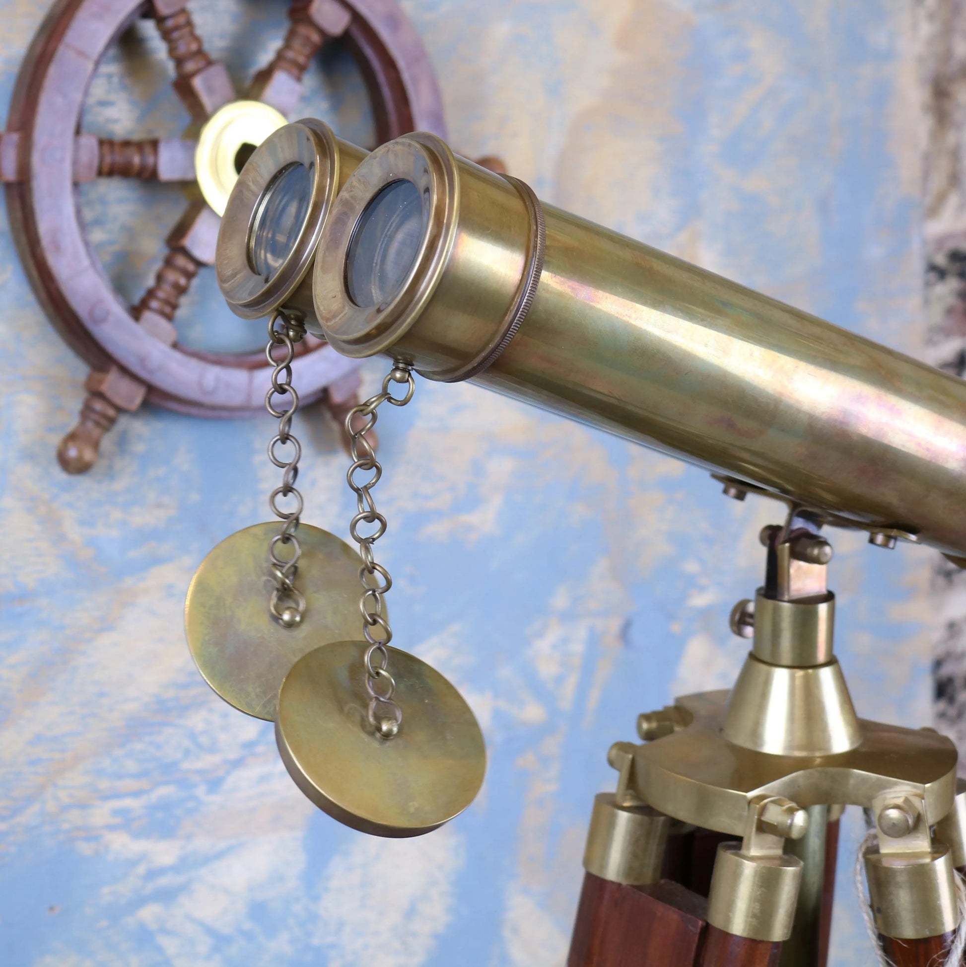 Vintage Mowai binoculars ornament on tripod by Maravi, detailed decorative piece with antique-style design.