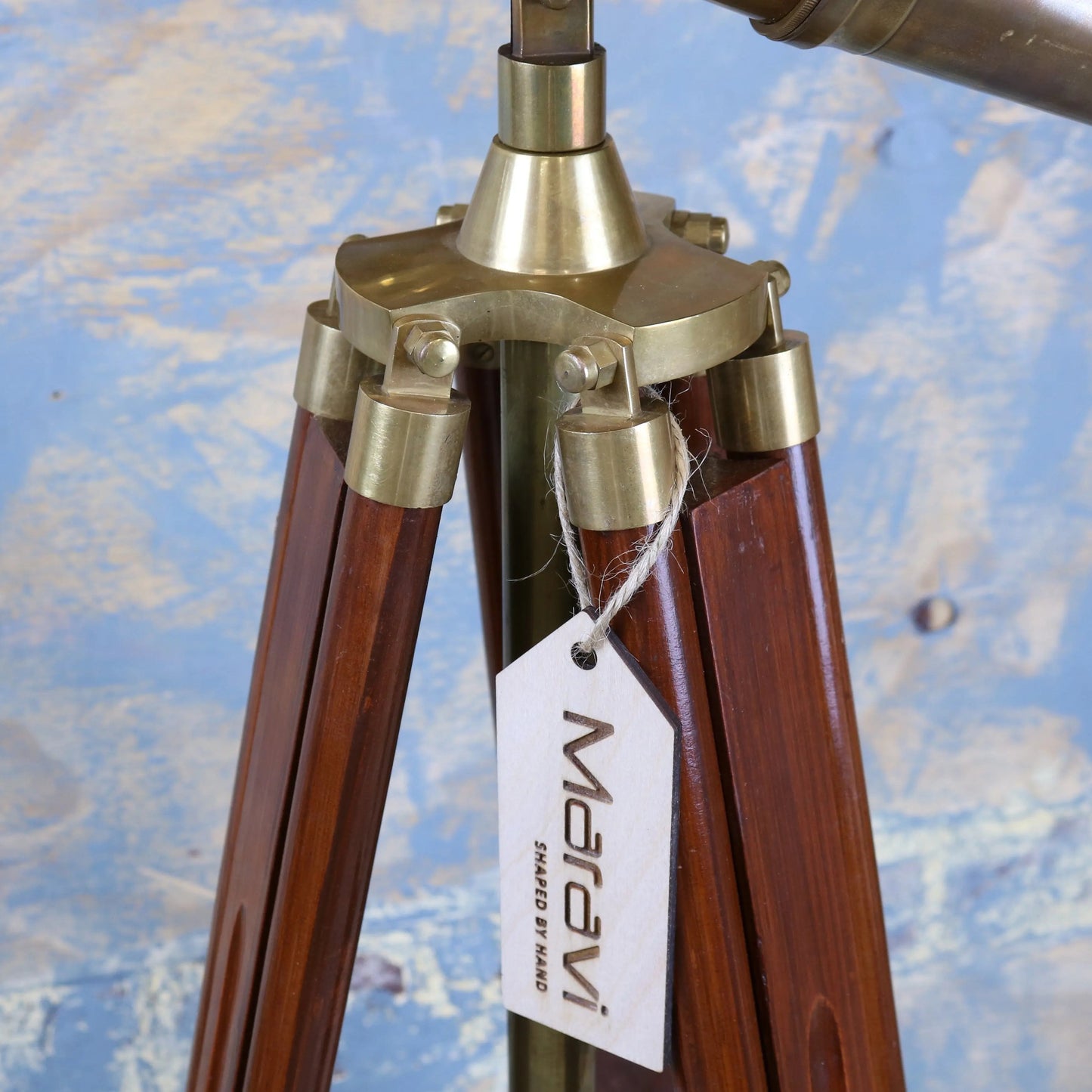 Vintage Mowai binoculars ornament on a tripod by Maravi, detailed decorative piece with antique-style design.