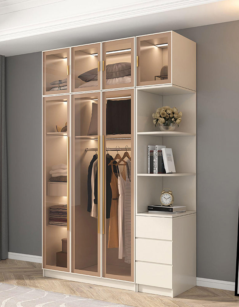 DC Concept Varela glass door wardrobe with lighting, corner design, available in multiple sizes, modern bedroom storage solution