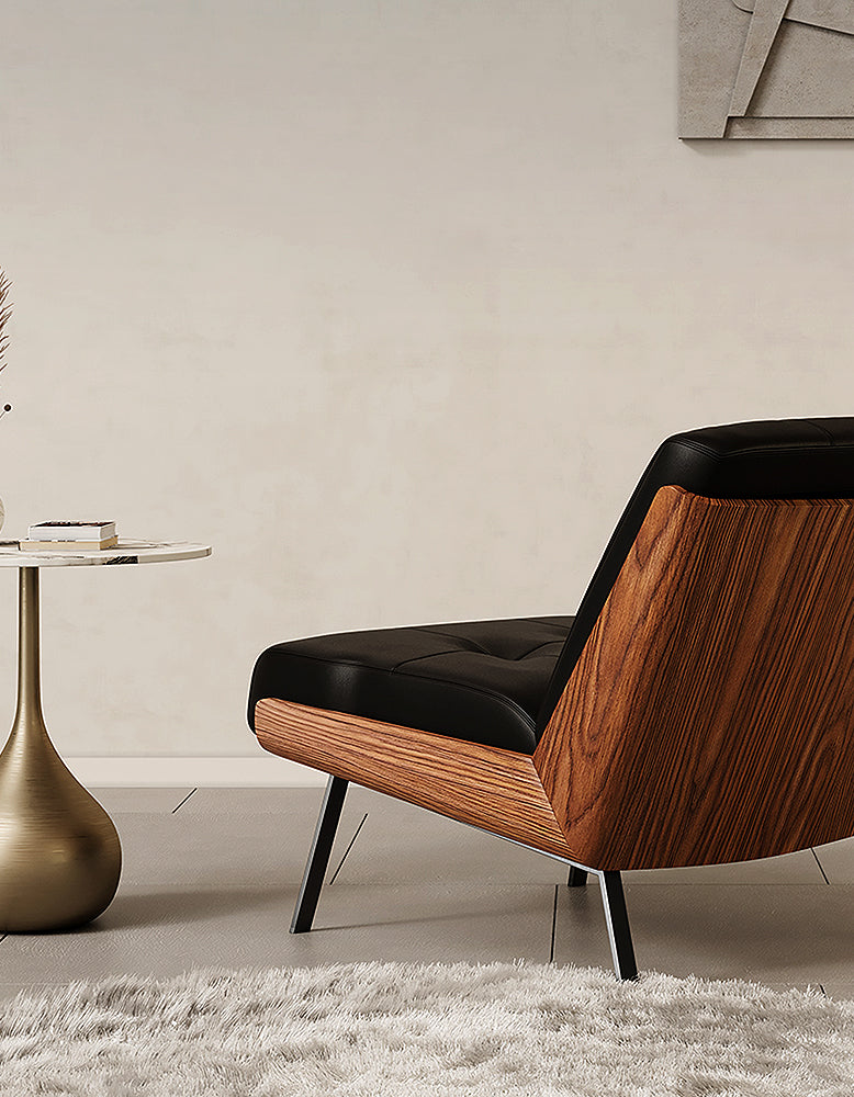 Leather Vasilev armchair by DC Concept, modern lounge chair without armrests, showcasing sleek design and plush cushioning.