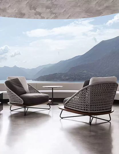 DC Concept Zarina outdoor sofa set with garden armchair, featuring weather-resistant cushions and stylish outdoor furniture design.