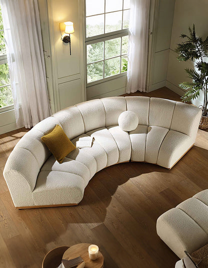 Zafar Modular Sofa, Armless Curved Sofa, White Boucle
